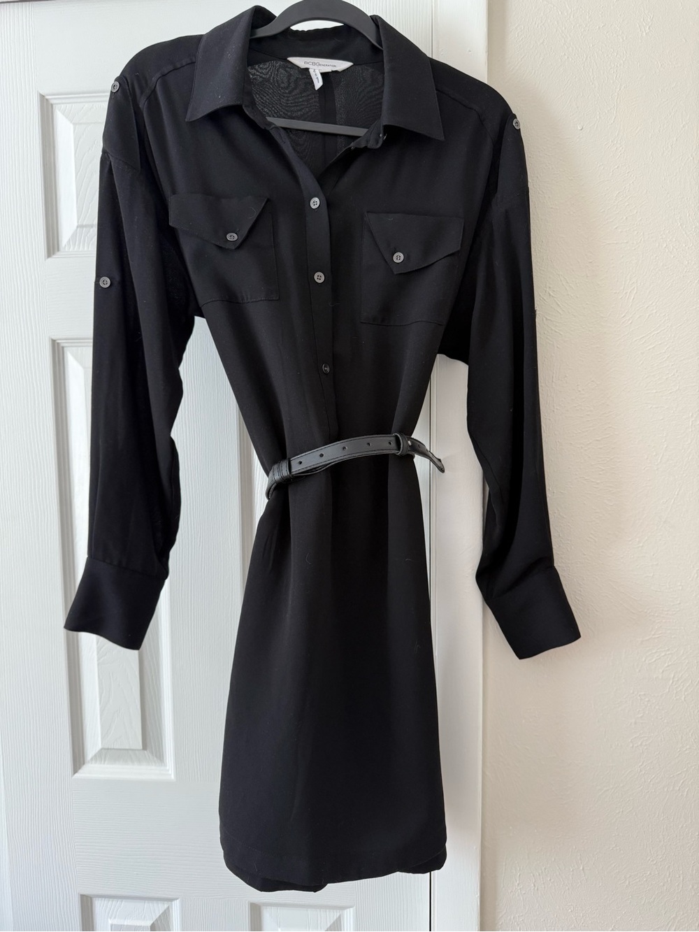 BCBGeneration Black Long Sleeve Shirt Dress with Belt size Medium